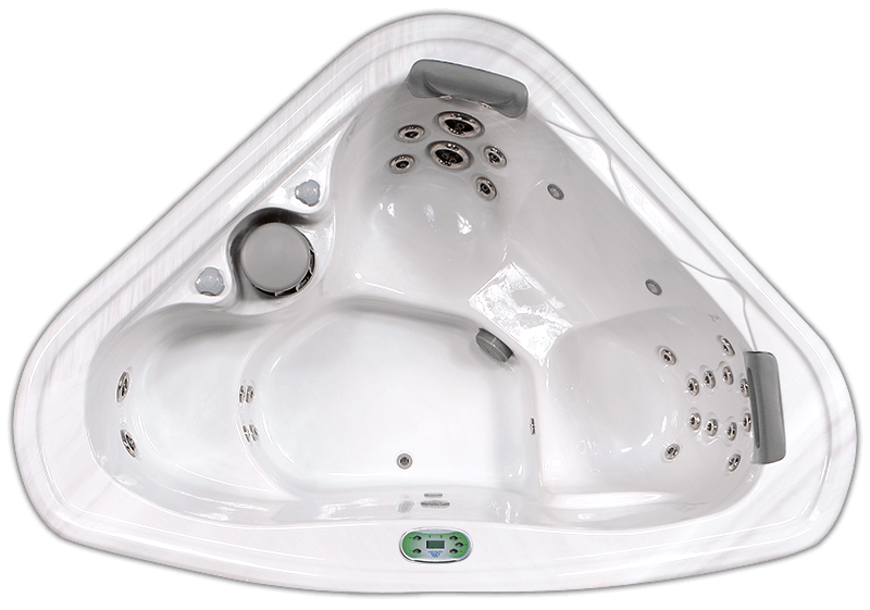 South Seas Deluxe 627C triangular hot tub with 3 seats