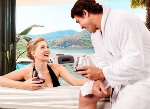 Couple enjoying private time in their hot tub
